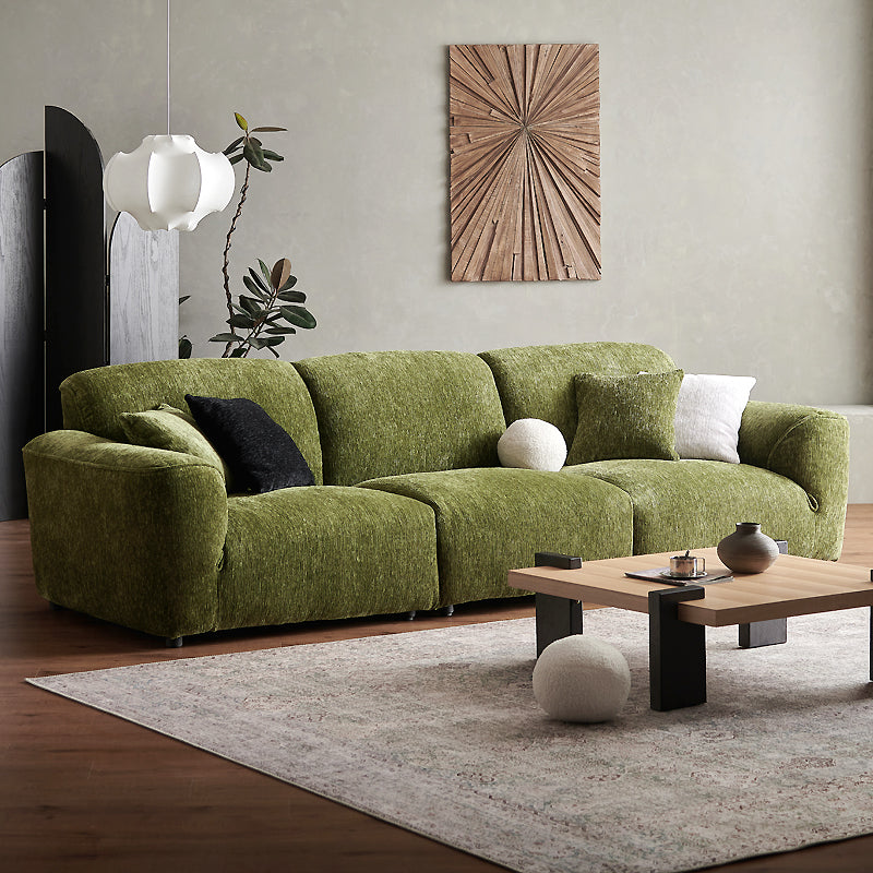 Modern Curved 4-Seat Chenille Fabric Sofa with Deep Cushions and Low Profile Design for Living Room or Lounge