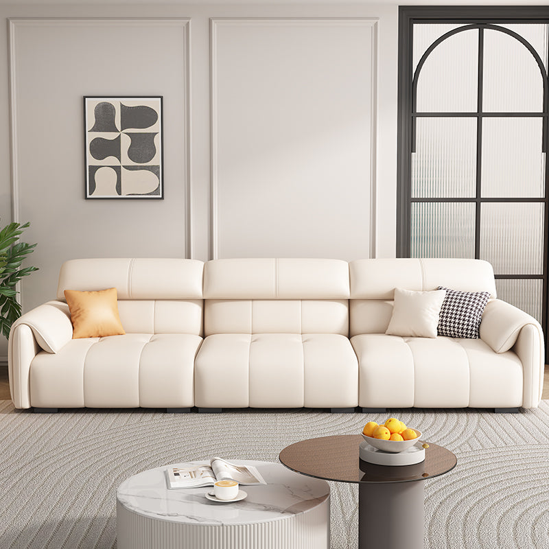 Modern 4-Seat Faux Leather Sofa with Adjustable Headrests and Deep Cushions for Contemporary Living Room Comfort
