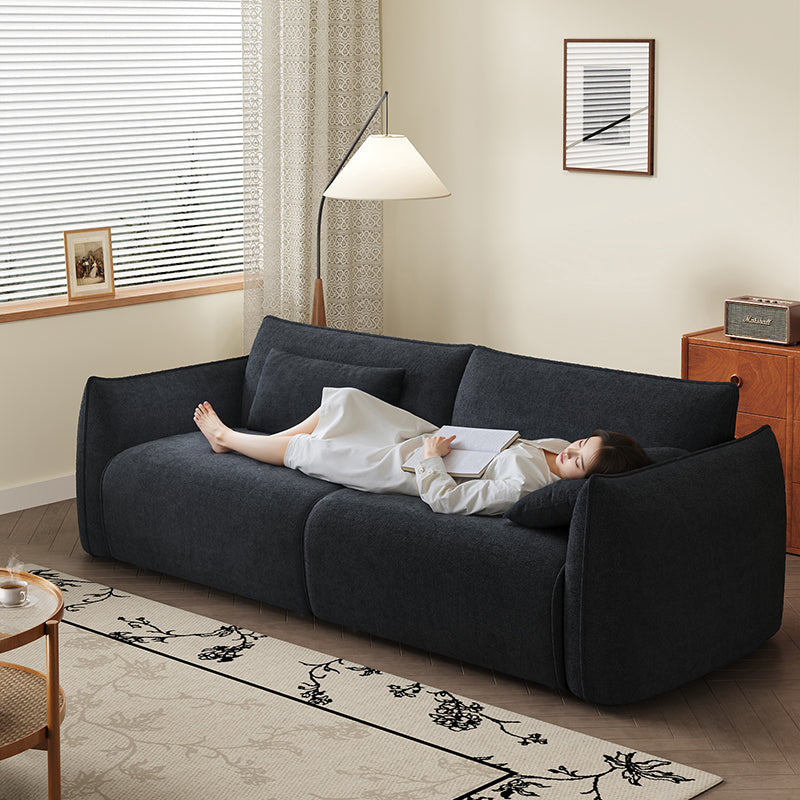 Modern Deep Seat Lounge Sofa in Charcoal Fabric a€?Soft Armrest 3-Seater Couch for Living Room or Studio Apartment