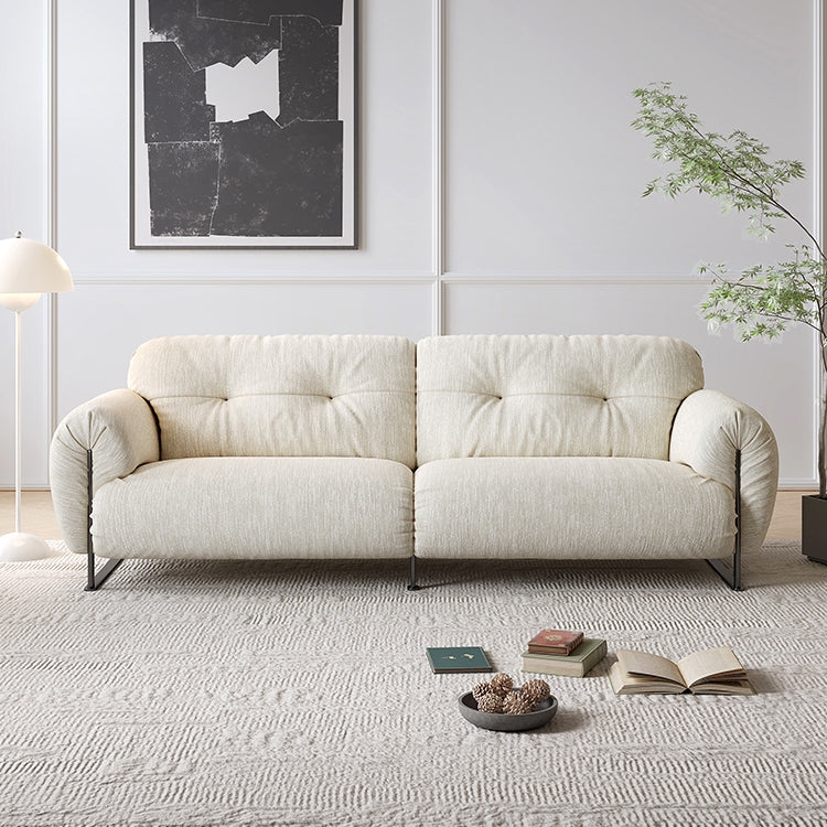 Modern Cream Tufted Sofa with Pillow-Style Backrest and Metal Legs a€?Plush 3-Seater Couch for Living Rooms and Minimalist Interiors