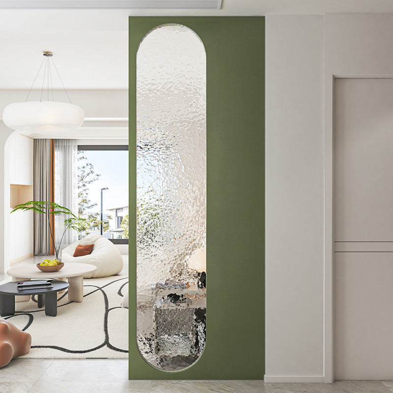 Built In Arched Glass Wall Panel with Textured Privacy Glass for Modern Living Room or Entryway Partition