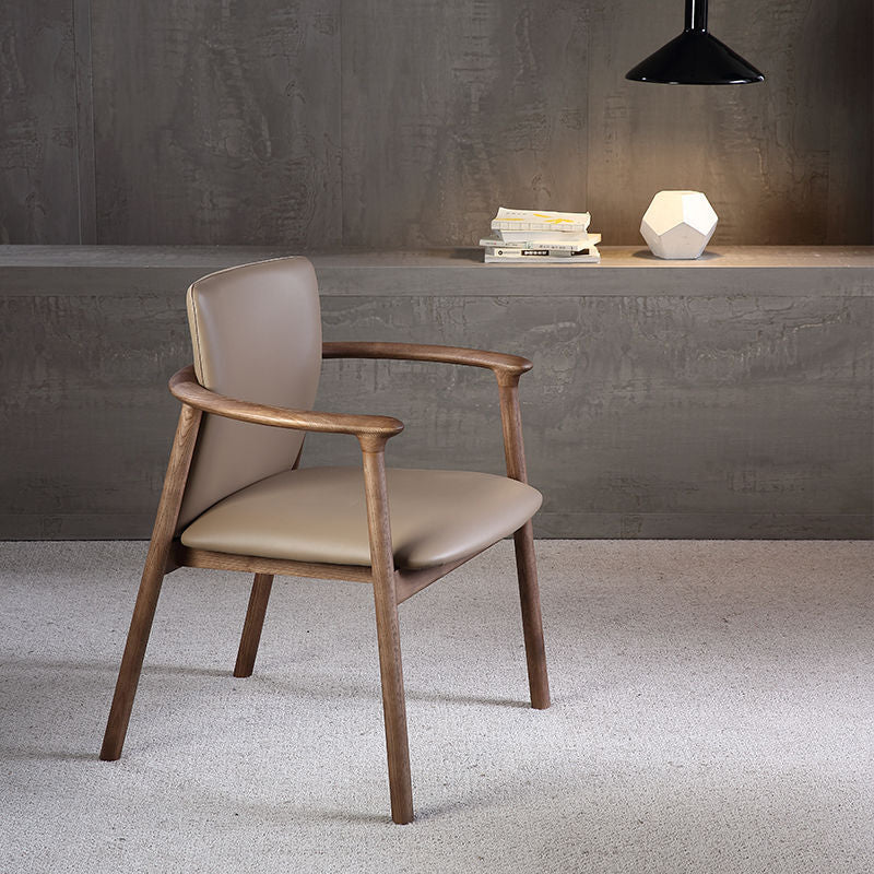 Modern Wood Frame Armchair with Faux Leather Seat and Backrest for Dining Room, Office, or Reception Area