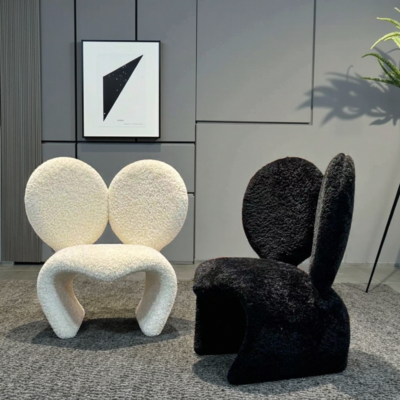 Modern Sculptural Accent Chair in Black or White Boucl¨¦ with Double Round Backrest for Art-Inspired Interiors, Gallery or Statement Living Space