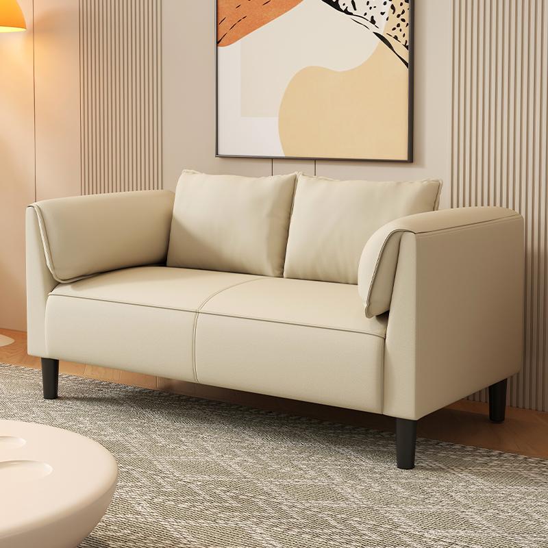 Modern Faux Leather Loveseat Sofa in Beige with Square Arm Design a€?Compact 2-Seater Couch for Apartments, Offices, and Small Living Rooms