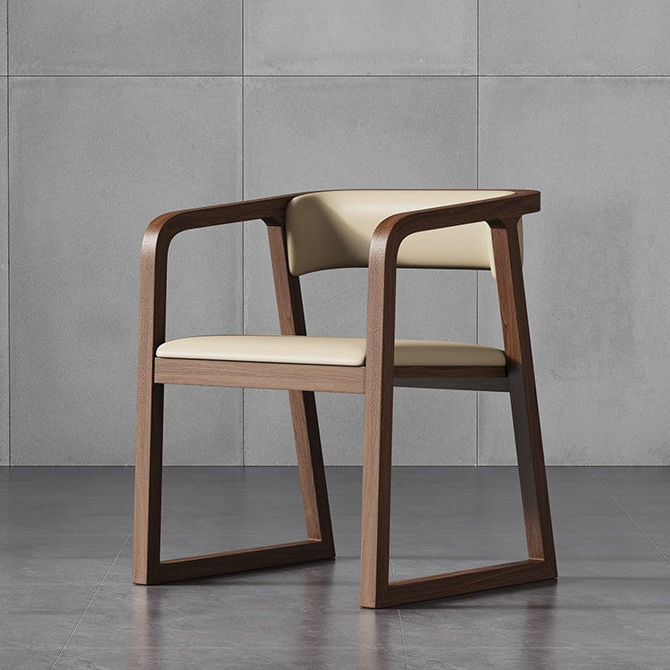 Modern Armchair with Walnut Wood Frame and Faux Leather Seat for Dining Room, Office, or Reception Area
