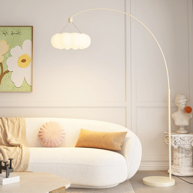 Modern Arc Floor Lamp with Cloud Shaped Shade and Cream Metal Stand for Living Room or Bedroom Decor