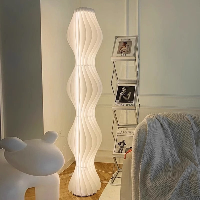 Modern Sculptural Floor Lamp with Wave Shaped Design and Soft White Glow for Living Room or Studio Decor