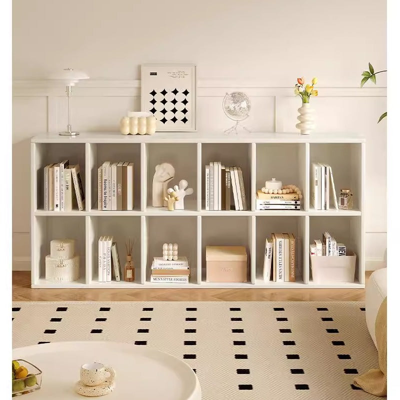 Modern 12-Cube Low Bookcase with Open Storage Shelves, Double Row Display Bookshelf for Living Room, Entryway, or Kids' Room