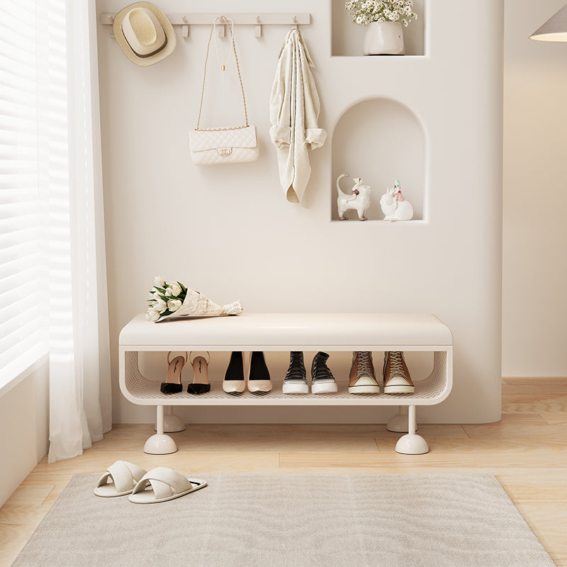 Cream Minimalist Shoe Bench with Cushioned Seat and Curved Base for Entryway or Hallway