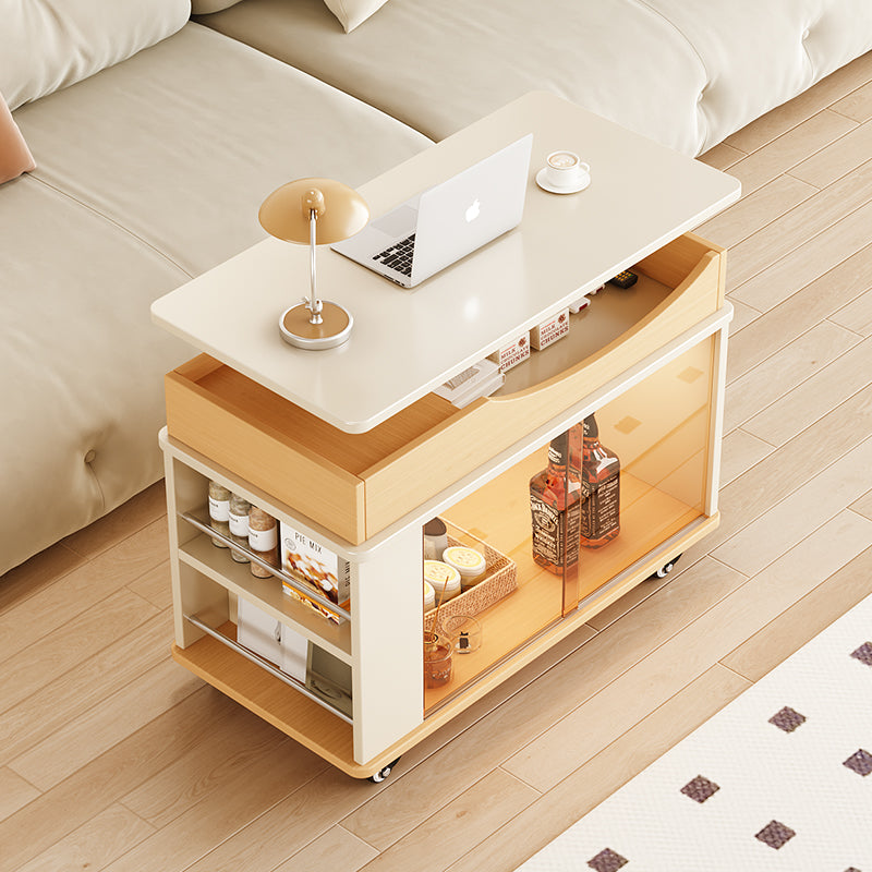 Modern Lift Top Coffee Table With Hidden Storage Shelves and Glass Cabinet for Living Room Dining and Home Office Use