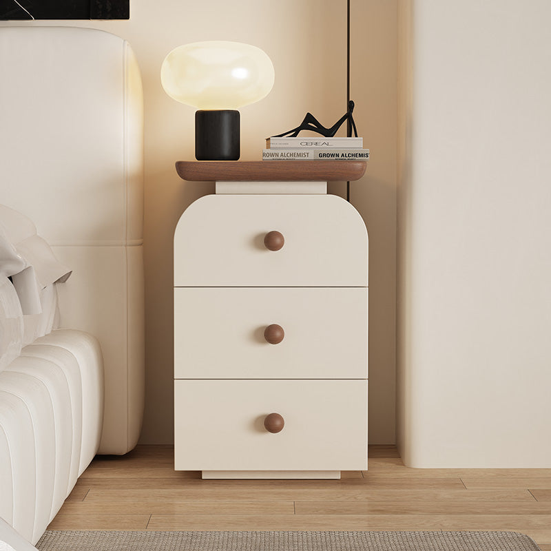 Modern Cream Nightstand with 3 Drawers and Wooden Knobs a€?Arched Bedside Table for Bedroom or Living Room