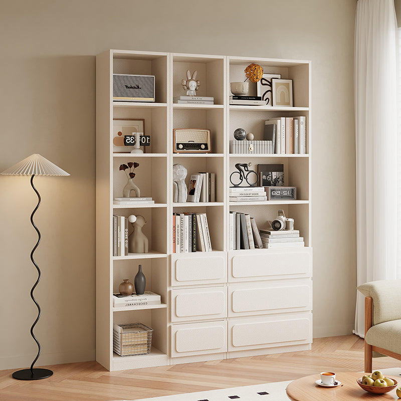 Modern Grid Style Bookshelf with Open Cubes and Lower Storage Cabinets for Living Room Bedroom or Home Office Organization