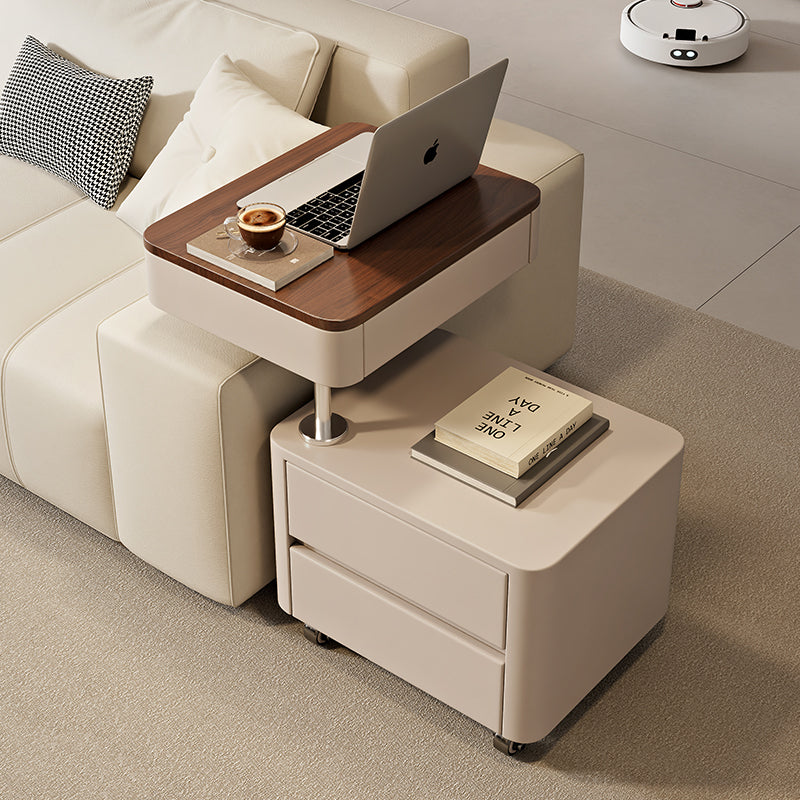 Compact Lift Top Side Table with Storage Drawers and Rolling Wheels for Sofa, Living Room, or Home Office Use