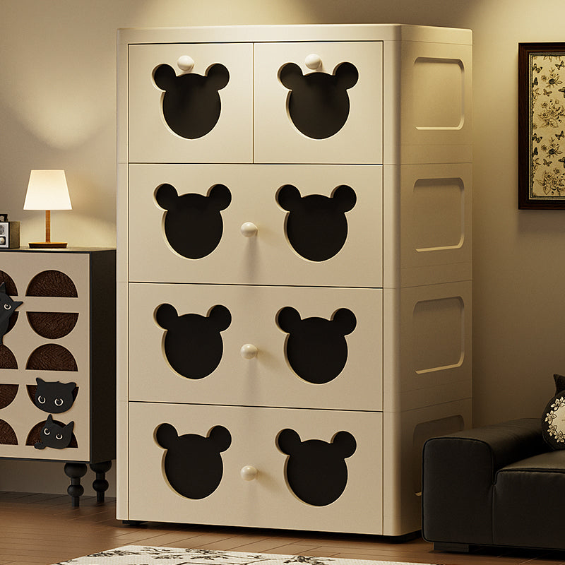 Cute Bear-Themed 4-Tier Kids Storage Cabinet with Pull-Out Drawers a€?Cartoon Organizer Dresser for Bedroom, Nursery, or Playroom