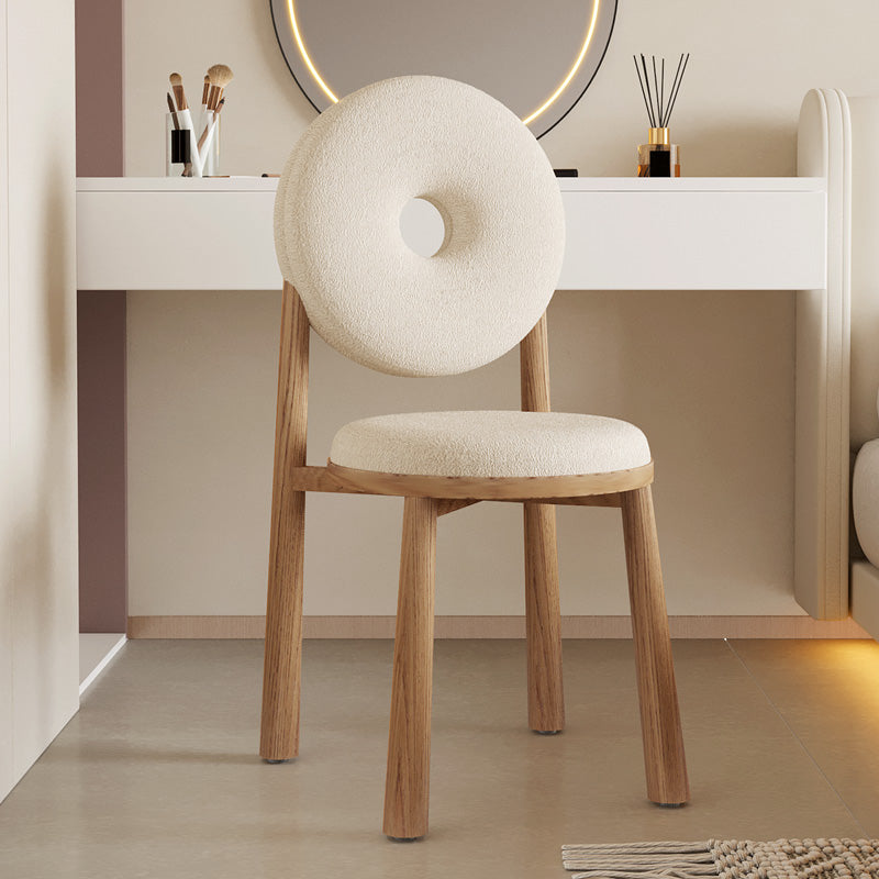Modern Accent Chair with Round Donut Backrest and Boucle Upholstery on Solid Wood Frame for Vanity Corner or Minimalist Bedroom