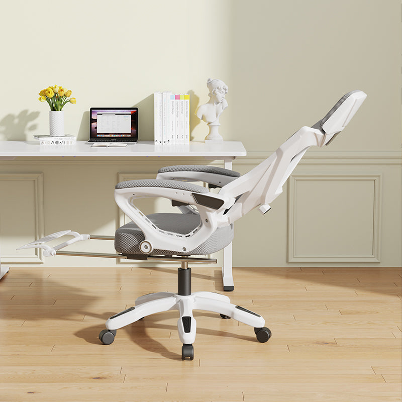 Reclining Ergonomic Desk Chair with Adjustable Headrest, Retractable Footrest, and Mesh Padding for Home Office or Gaming Setup