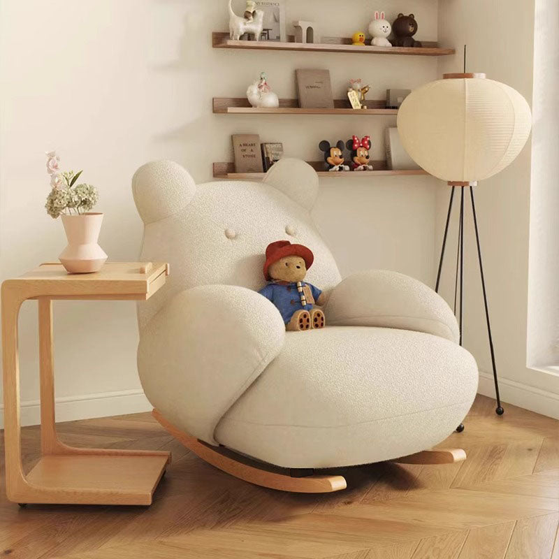 Cute Bear-Shaped Rocking Chair with Plush Teddy Fabric and Wooden Rocker Base for Kidsa€?Room, Nursery or Cozy Reading Nook