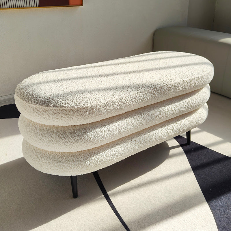 Modern Stacked Oval Bench Ottoman with Boucle Upholstery and Metal Legs for Living Room Bedroom or Minimalist Lounge Seating