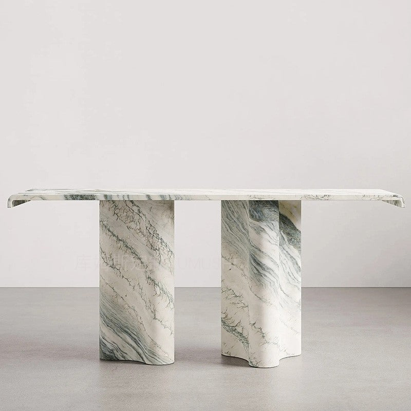 Modern Sculptural Console Table in White Marble with Flowing Base Design for Entryway, Living Room, or Luxury Minimalist Interiors
