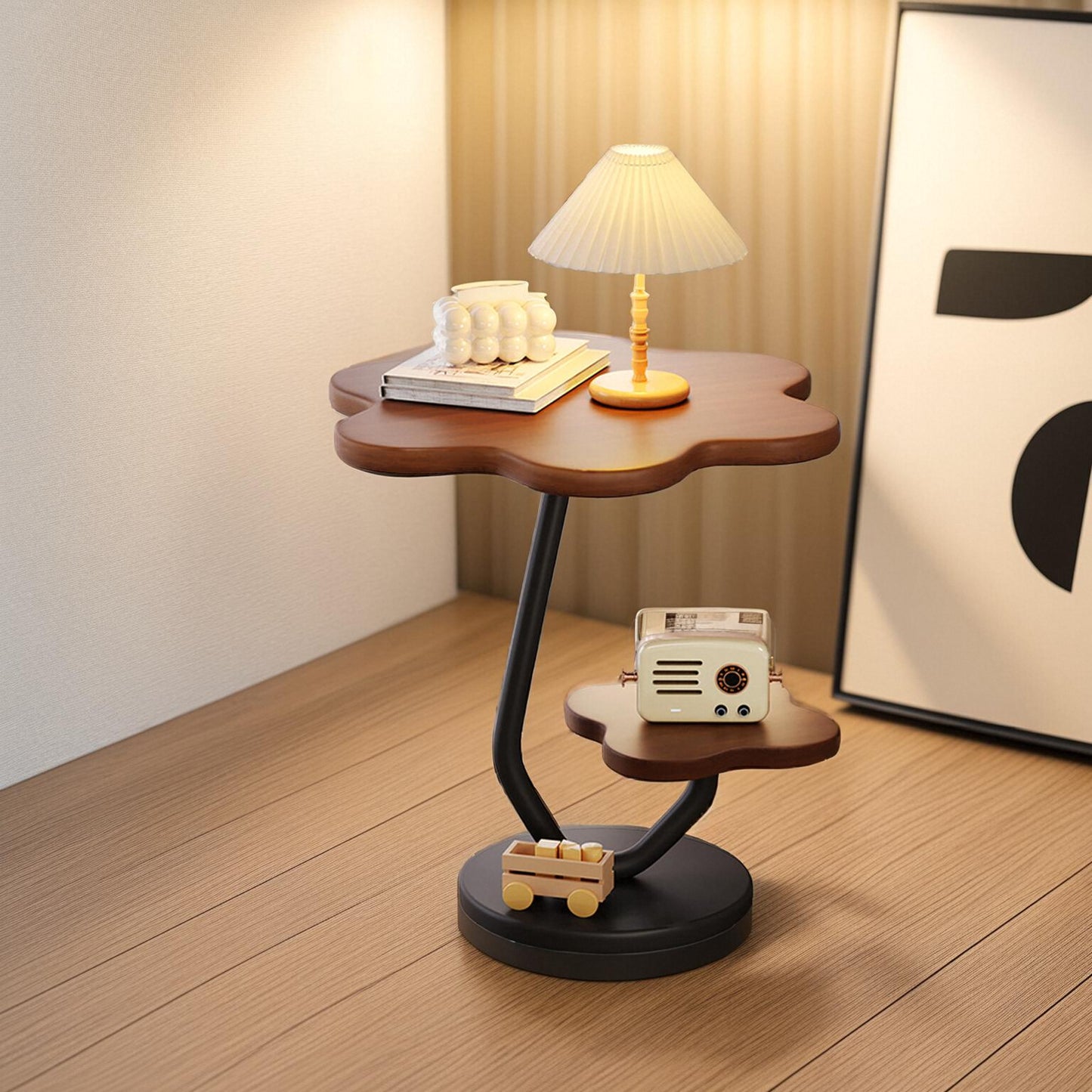 Whimsical Flower-Shaped Side Table with Tiered Petal Shelves and Curved Metal Frame a€?Playful Accent Table for Living Room or Kids' Space