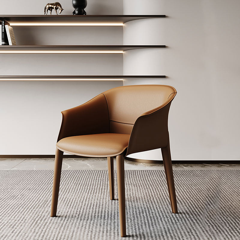Modern Faux Leather Dining Chair with Curved Back and Armrest for Office, Restaurant, or Home Interior Seating
