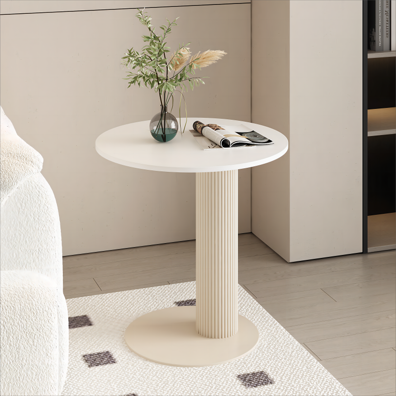 Modern Round Side Table with Fluted Pedestal Base for Living Room Bedroom or Minimalist Interior