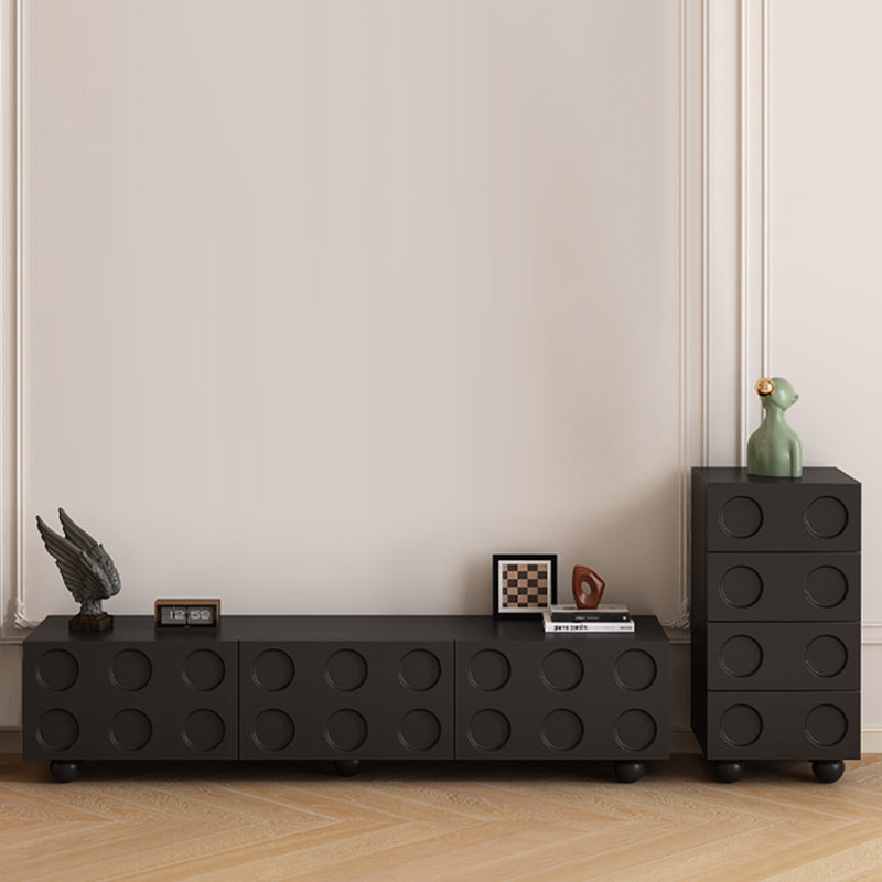 Modern Black TV Stand with Geometric Circle Pattern and Modular Design for Bold Contemporary Living Rooms