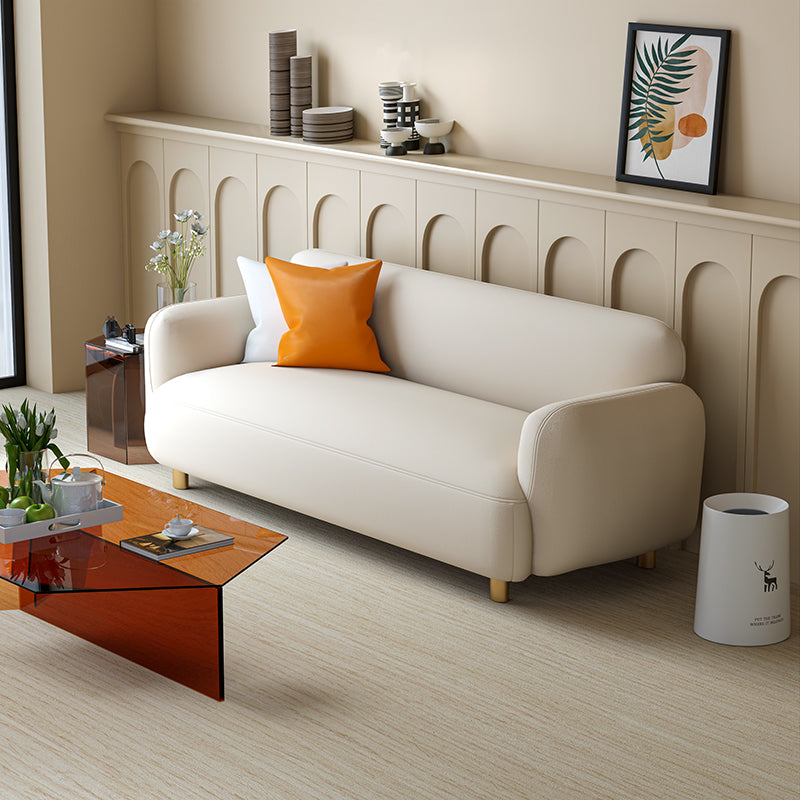 Modern Cream Faux Leather Sofa with Rounded Arms and Solid Wood Legs a€?Minimalist 2-Seater Couch for Living Rooms, Studios & Small Spaces