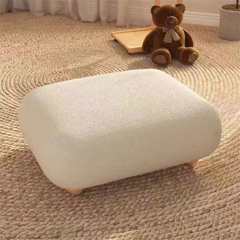Rectangular Boucle Ottoman Footstool with Soft Edges and Wooden Legs for Kids Room Bedroom or Cozy Living Space Accent
