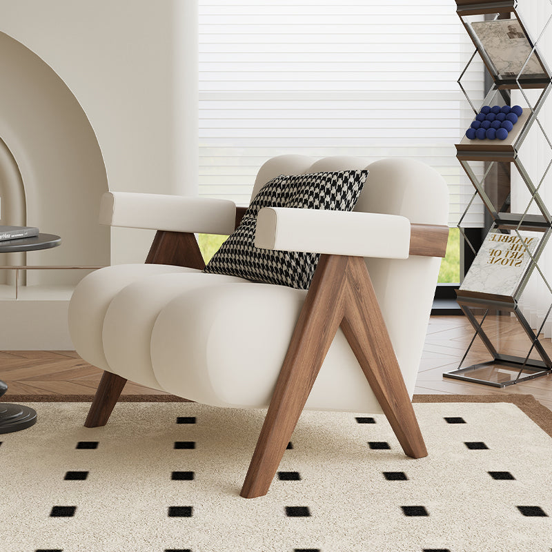 Modern Accent Chair with Sculptural Tufted Seat and Walnut Wood Frame for Living Room Reading Nook or Designer Lounge Space