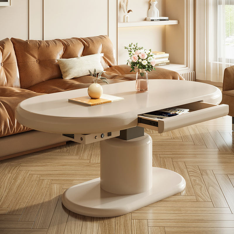 Modern Oval Lift Top Coffee Table with Hidden Drawer and Adjustable Height for Living Room Dining or Home Office Use