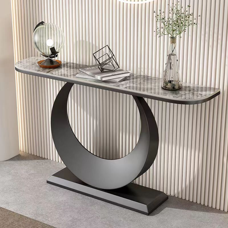 Modern Console Table with Marble Look Top and Sculptural Circle Base for Entryway Living Room or Hallway Accent Display