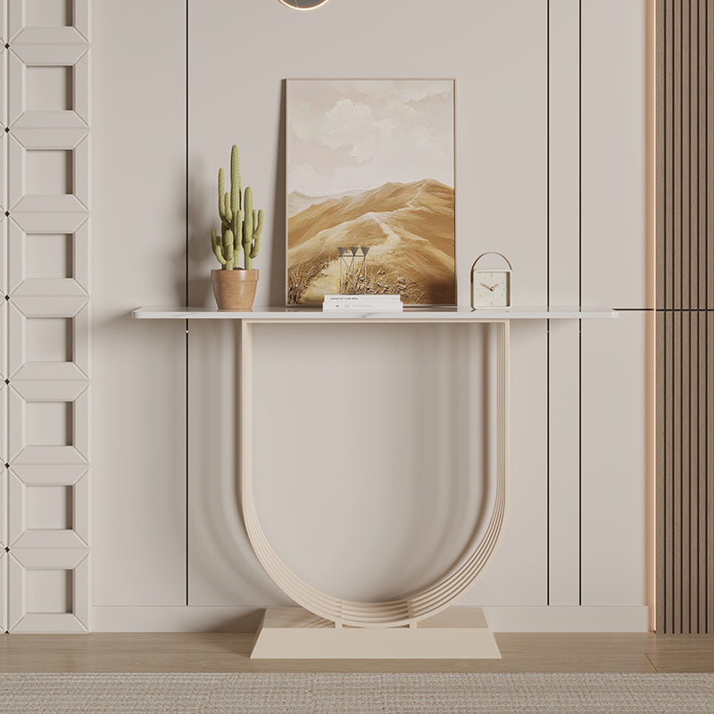 Modern Console Table with White Top and Sculptural U Shaped Base for Entryway Living Room or Minimalist Interior Accent