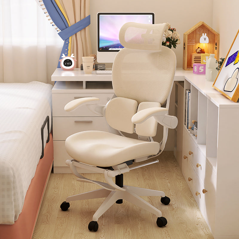 Ergonomic Cream Mesh Desk Chair with Adjustable Armrests, Headrest, and Lumbar Support for Study, Gaming, or Home Office Use