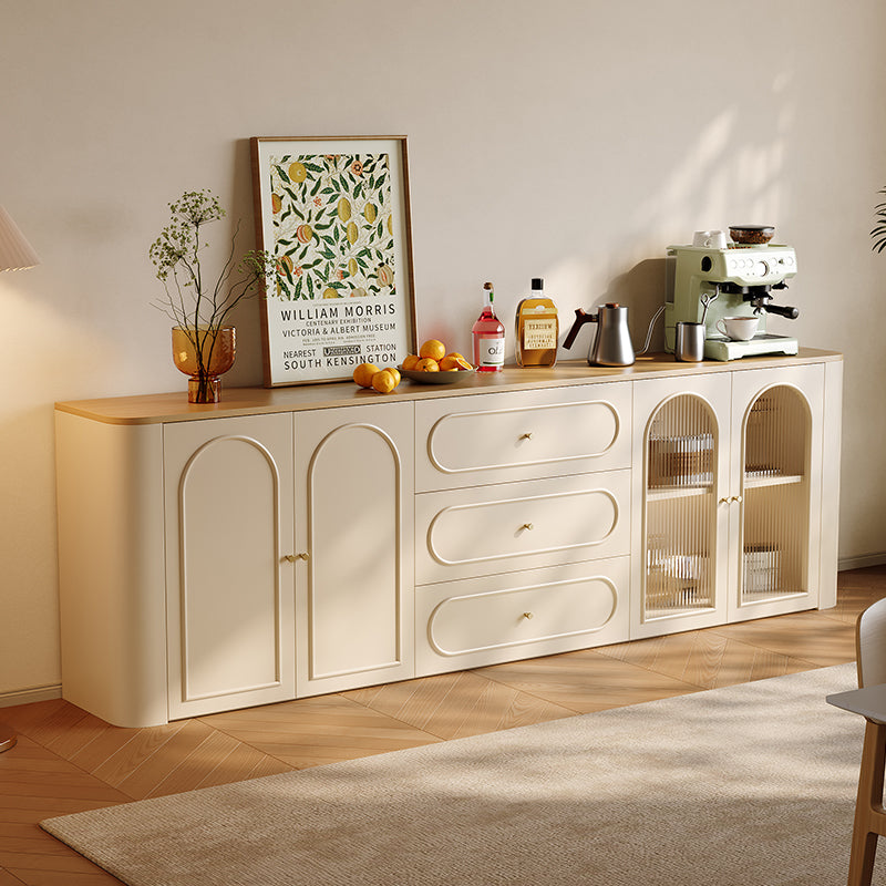Modern Cream Sideboard Buffet Cabinet with Arched Doors & Fluted Glass a€?Multi-Storage Console for Dining Room, Kitchen, or Coffee Bar
