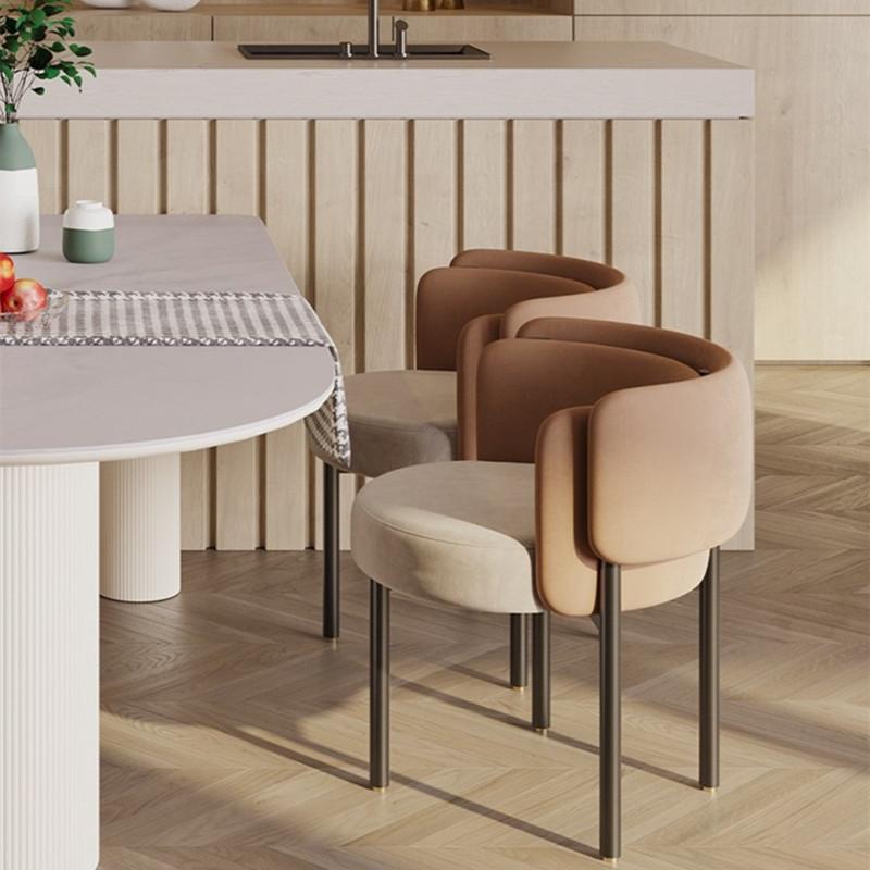 Modern Upholstered Dining Chair with Curved Backrest and Two-Tone Velvet Seat on Metal Legs for Kitchen or Contemporary Dining Room