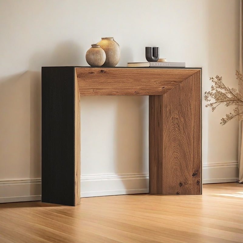 Modern Geometric Wood Console Table with Two-Tone Finish for Entryway, Living Room, or Minimalist Natural Interiors
