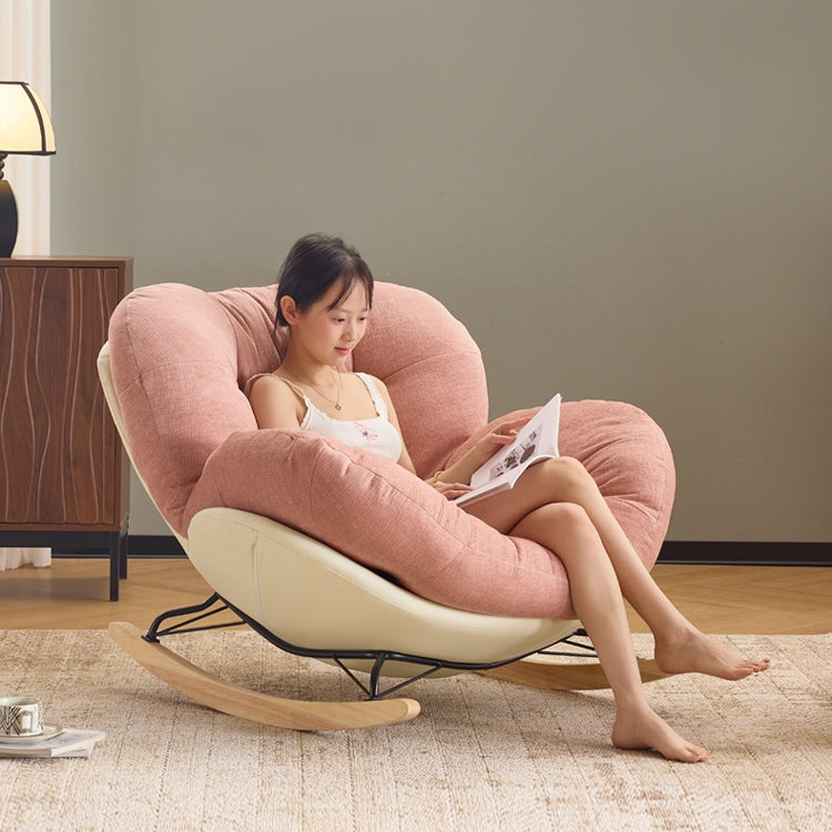 Modern Cloud-Inspired Rocking Lounge Chair with Pink Tufted Cushion and Cream Base for Bedroom Living Room or Reading Nook
