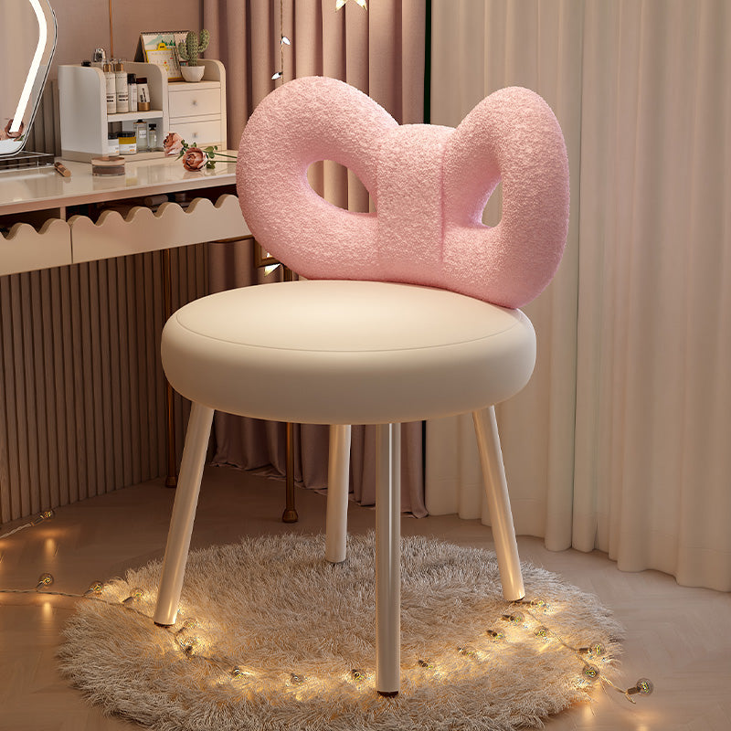 Cute Vanity Chair with Pink Boucle Butterfly Backrest and White Round Seat for Bedroom, Dressing Table or Kawaii-Inspired Interiors