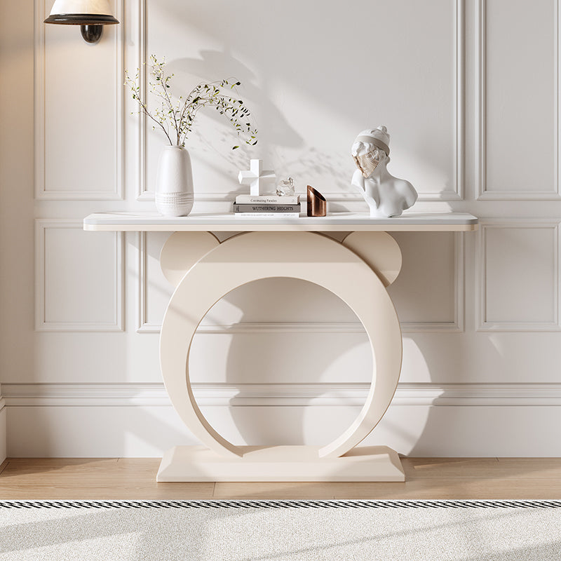 Modern Sculptural Console Table in Marble Finish with Curved Columns for Luxury Entryways or Artistic Interiors