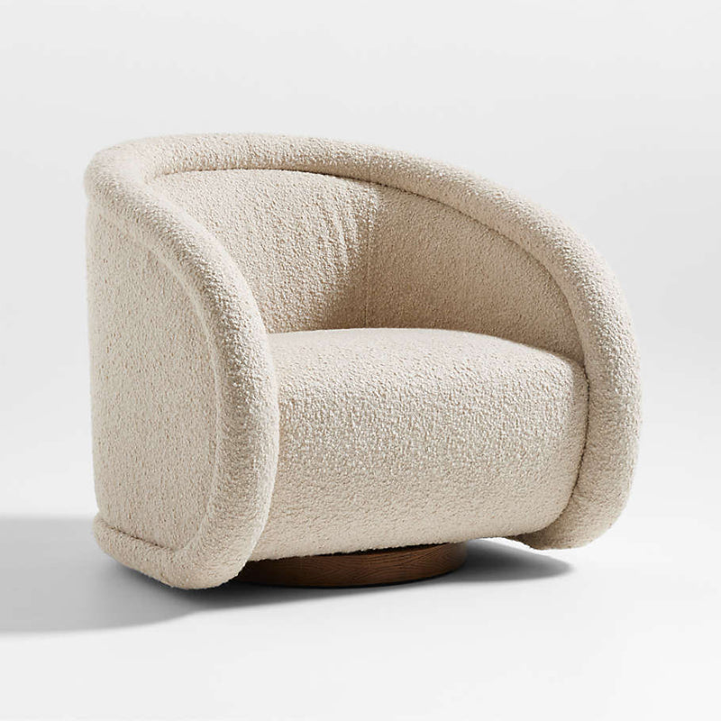 Modern Swivel Barrel Chair with Curved Back and Sherpa-Style Upholstery for Living Room or Bedroom Lounge