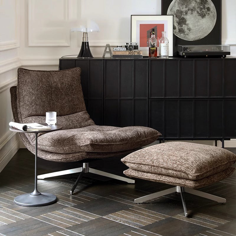 Modern Swivel Lounge Chair and Ottoman Set with Textured Fabric and Metal Base a€?Contemporary Accent Chair for Living Room or Study