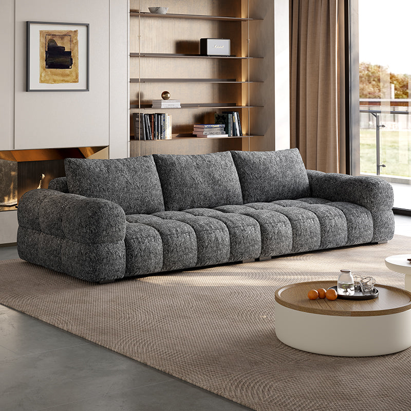 Oversized Tufted Boucl¨¦ Sofa in Charcoal Gray a€?Deep-Seat 4-Seater Lounge Couch with Modern Cloud-Inspired Design