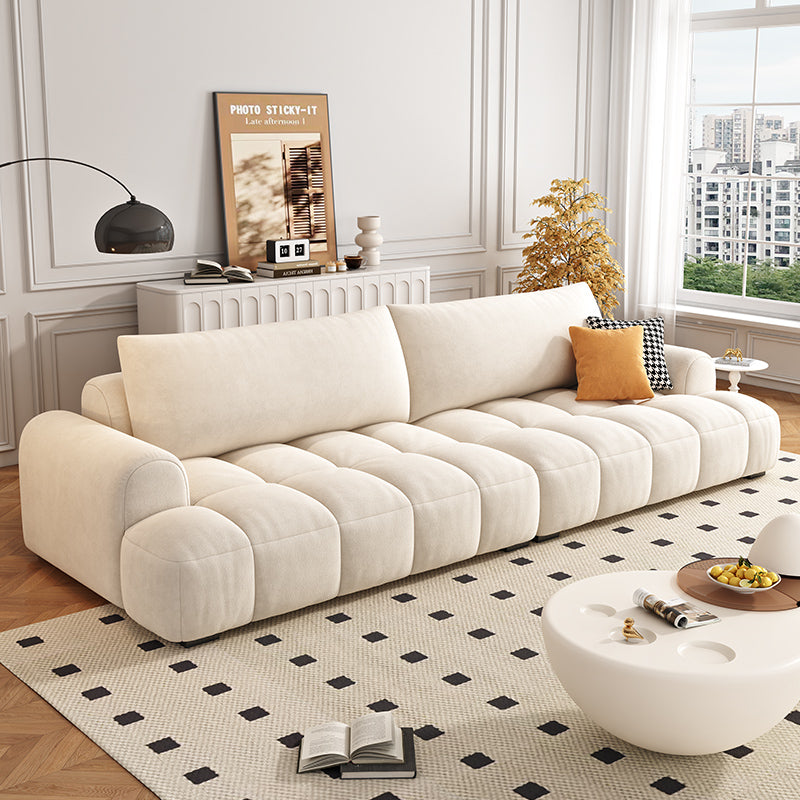 Contemporary Tufted Cloud Sofa in Cream Fabric a€?Ultra-Plush Low-Profile 4-Seater with Cushion Backrest
