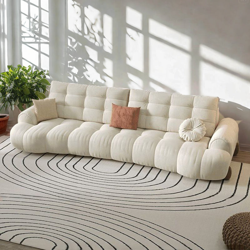 Modern Tufted Cloud Sofa in Cream a€?Oversized 5-Seater with Plush Grid Cushioning and Low-Profile Silhouette