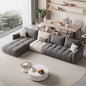 Modern L-Shaped Cloud Sectional Sofa a€?Two-Tone Gray & Cream 5-Seater with Deep Channel Tufting