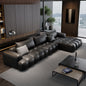 Luxury Oversized L-Shaped Leather Cloud Sofa a€?Modern 6-Seater in Matte Black with Deep Tufted Cushions