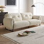 Modern Tufted Fabric Sofa with Pillow Armrests and Metal Legs a€?3-Seater in Soft Beige for Contemporary Living Room