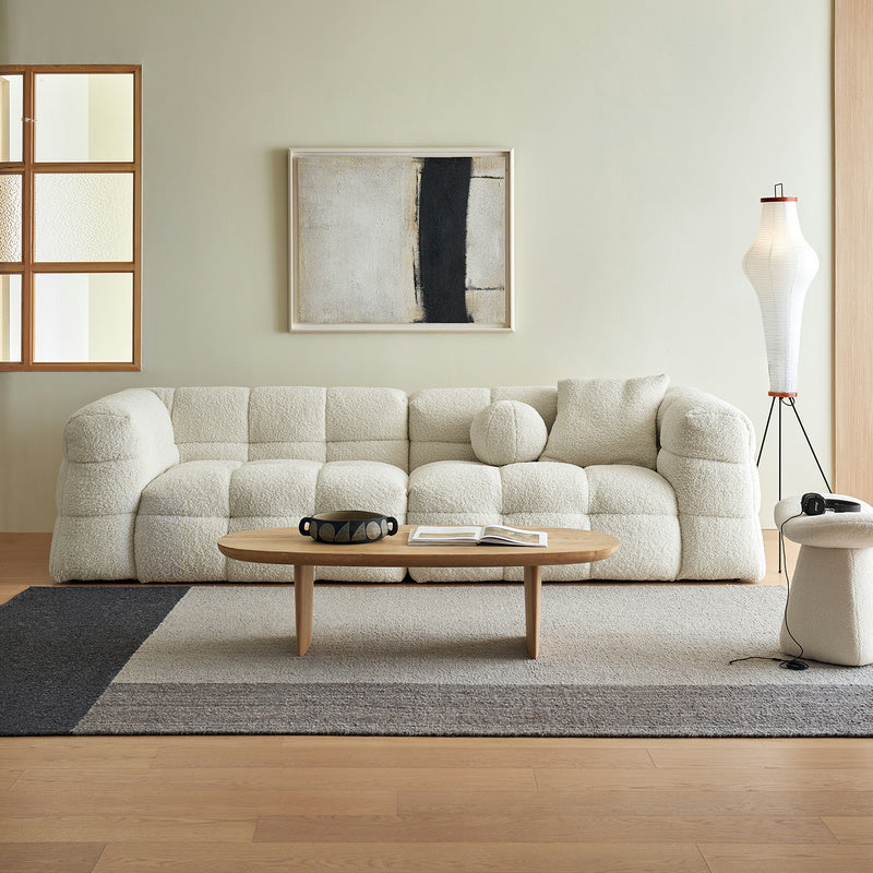 Modern Cloud-Inspired Boucle Sofa with Tufted Cushions and Curved Silhouette for Minimalist Living Room