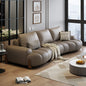 Modern 3-Seat Faux Leather Sofa with Curved Armrests and Wood Accents for Contemporary Living Room Comfort
